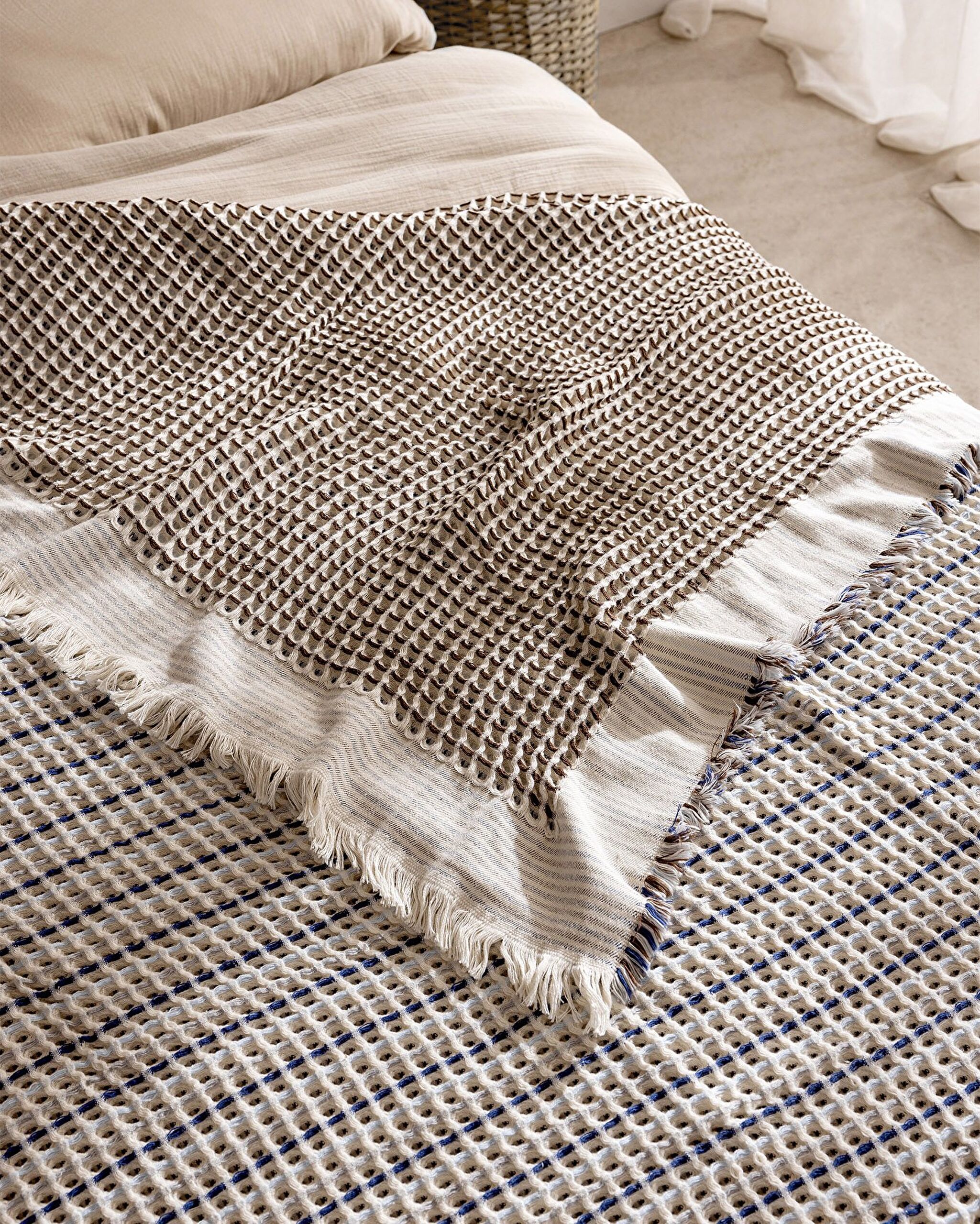 Couvre-lit simple 100 % coton Bresdon - Marron/Bleu - 2