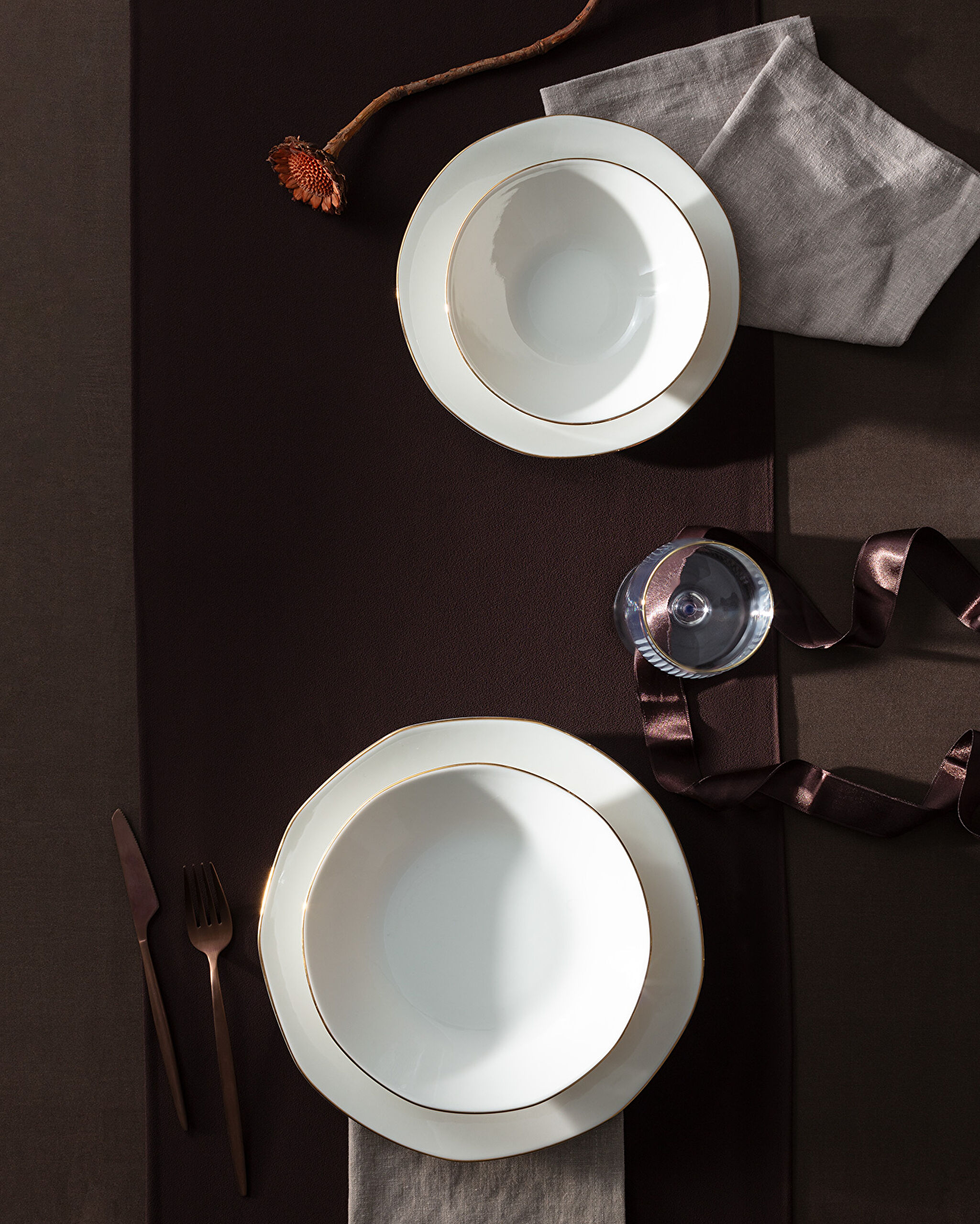 Service de table 24 pièces Collin pour 6 personnes - Blanc/Or - 1