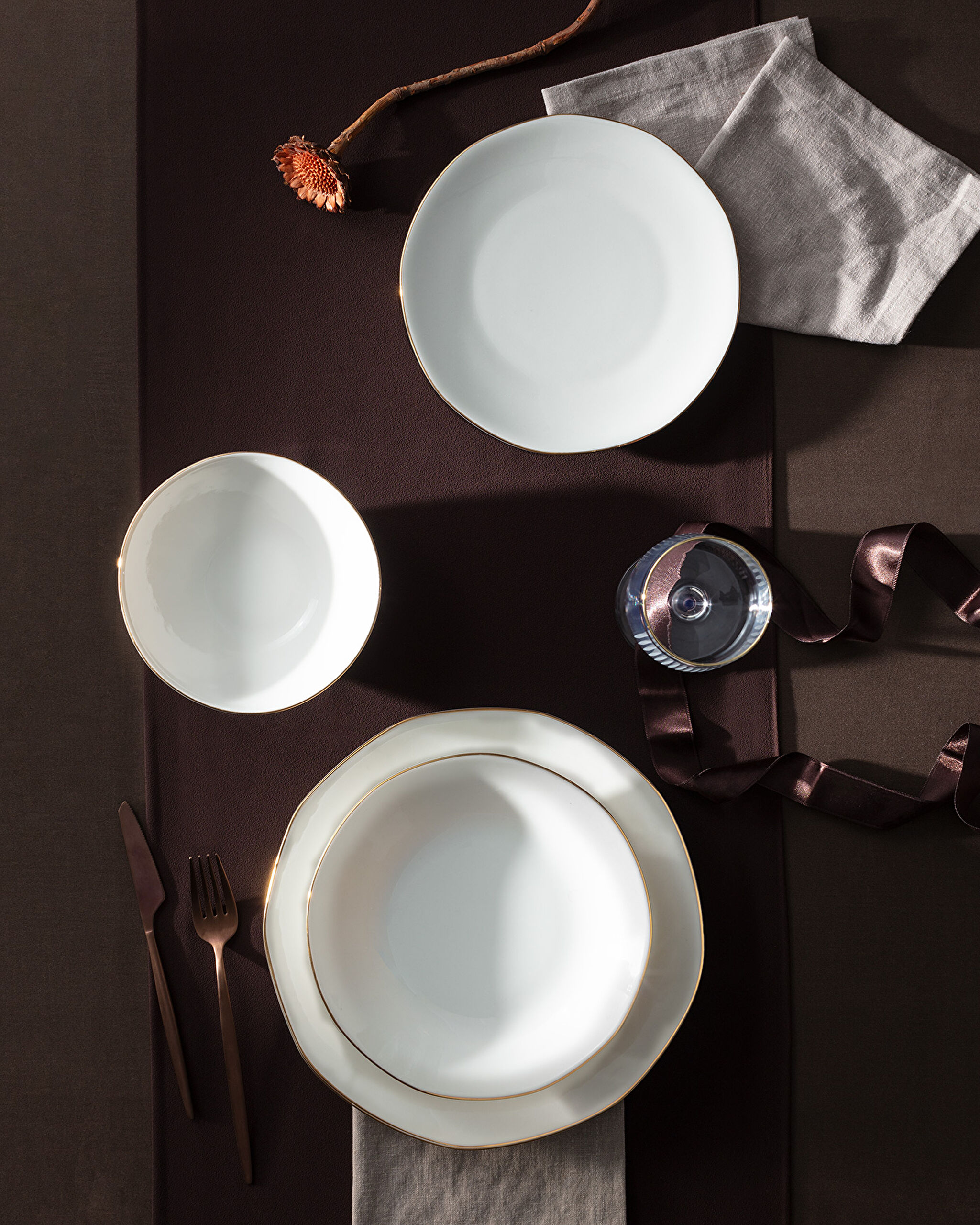 Service de table 24 pièces Collin pour 6 personnes - Blanc/Or - 0