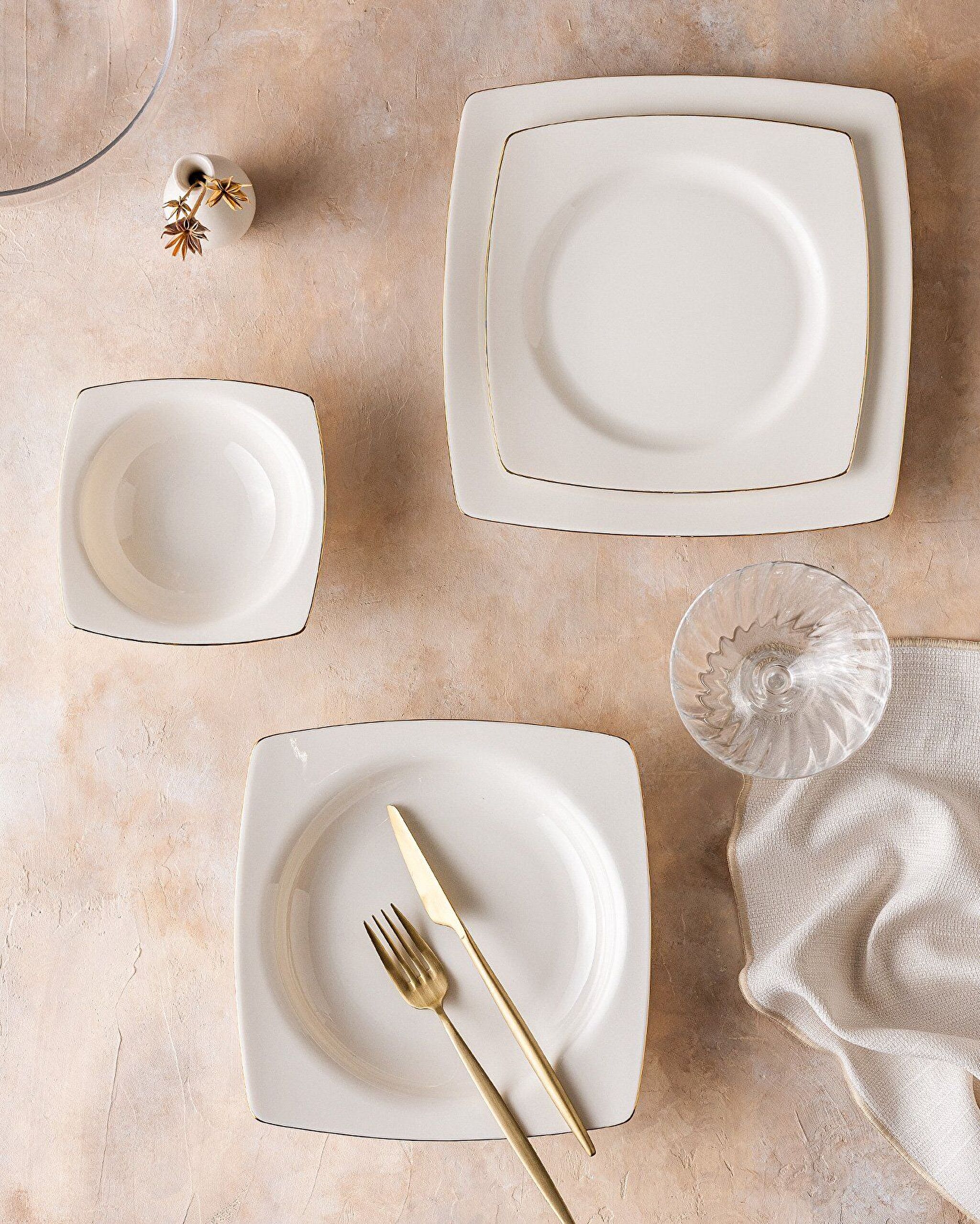 Nova 6 Kişilik 24 Parça Yemek Takımı - Beyaz/Gold - 0