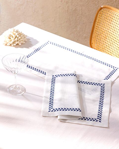 Moselle 2-delige placemat - Wit/Marineblauw - 0