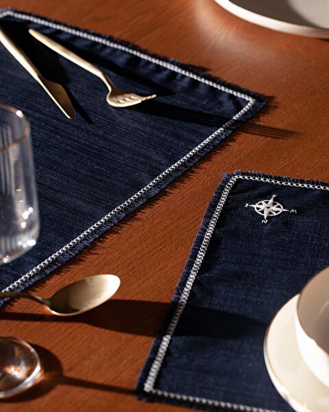 Barre 2-delige placemat - Marineblauw - 2