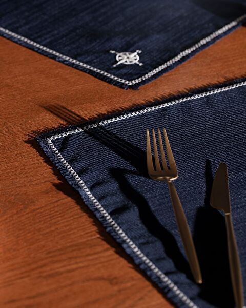 Barre 2-delige placemat - Marineblauw - 1