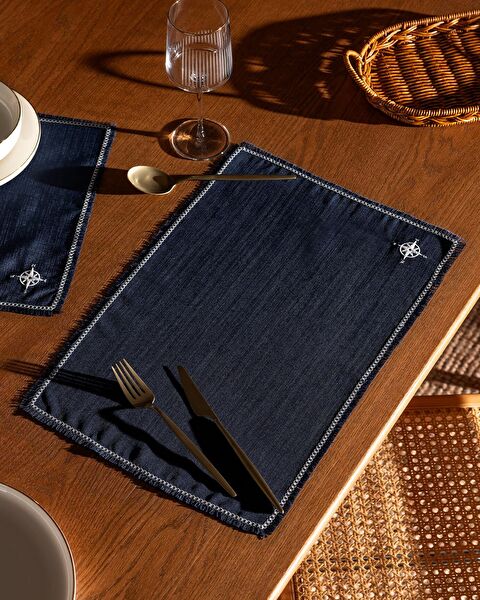 Barre 2-delige placemat - Marineblauw - 0