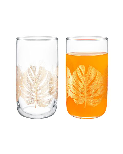Ensemble de 4 verres à boissons gazeuses Musette Feuilles d'Or - 365 ml - 1