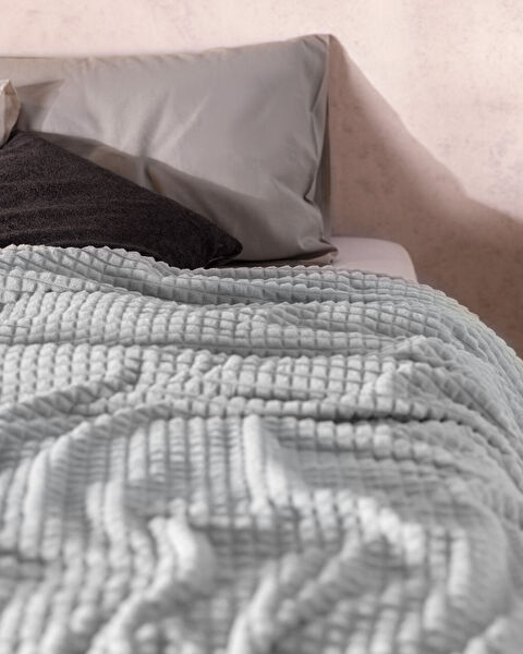 Emile Welsoft Çift Taraflı Emboss Çift Kişilik Battaniye - Gri - 1