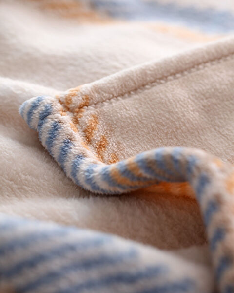 Antonin Welsoft Fleece Bedrukte Dubbele Deken - Beige/Blauw - 3