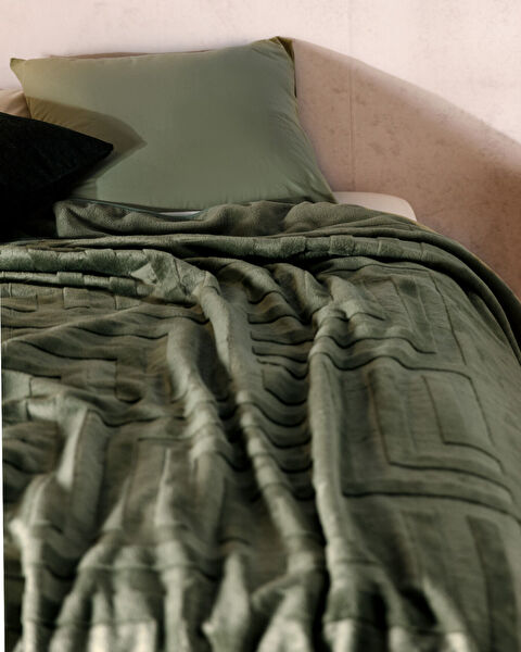 Clementine Vizon Emboss Çift Kişilik Battaniye - Haki - 1