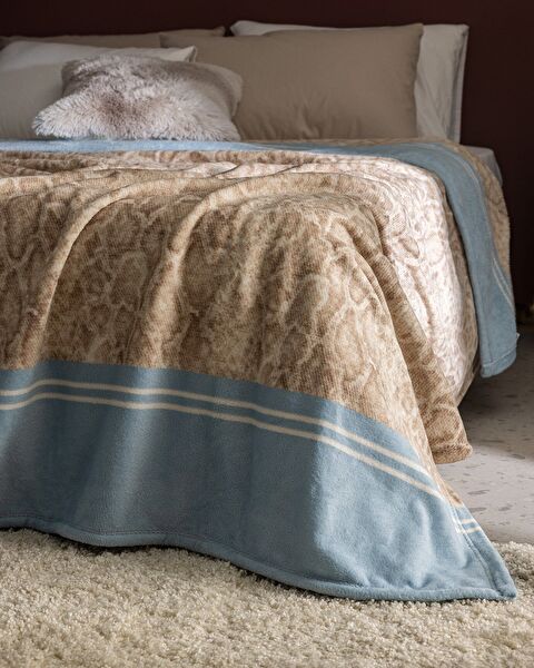Serpent Double Welsoft Polar Printed Blanket - Beige/Blue - 1