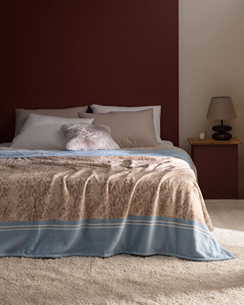 Serpent Double Welsoft Polar Printed Blanket - Beige/Blue - 0