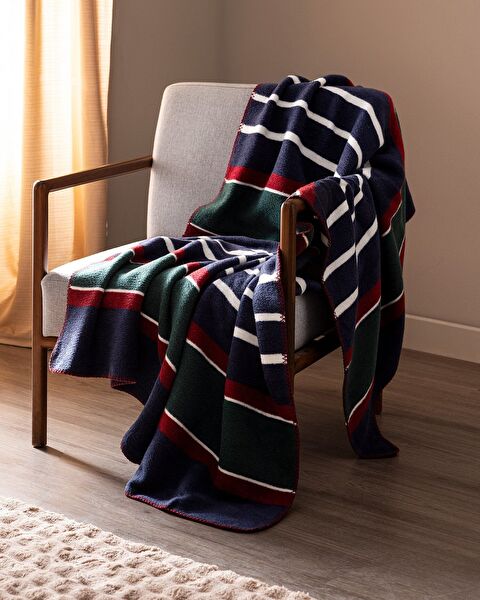 Lozere Baumwoll-Jacquard-TV-Decke - Marineblau - 0