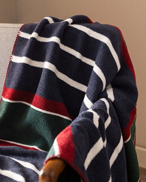 Lozere Baumwoll-Jacquard-TV-Decke - Marineblau - 2