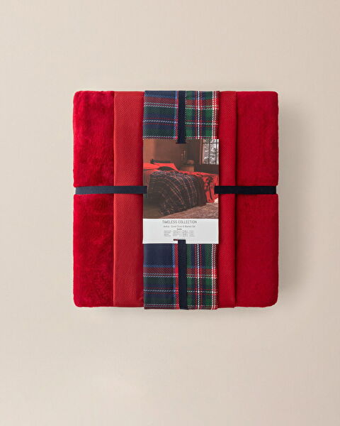 Andray Single Duvet Cover Set with Blanket - Red - 8