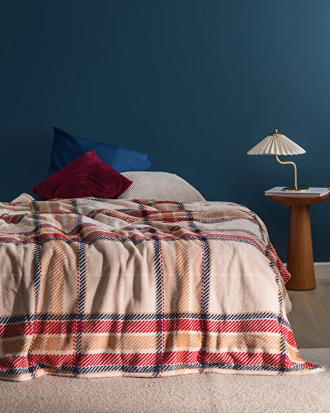 Antonin Welsoft Fleece Bedrukte Eenpersoonsdeken - Beige/Rood - 0