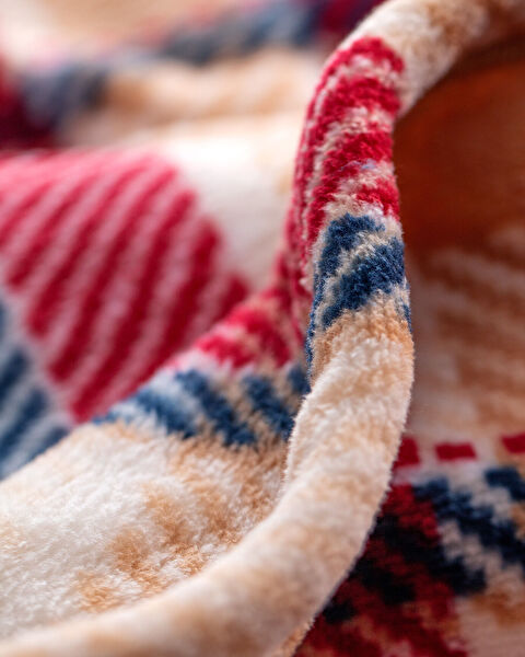 Antonin Welsoft Fleece Bedrukte Eenpersoonsdeken - Beige/Rood - 4