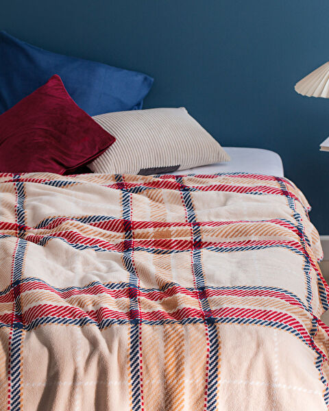 Antonin Welsoft Fleece Bedrukte Eenpersoonsdeken - Beige/Rood - 1