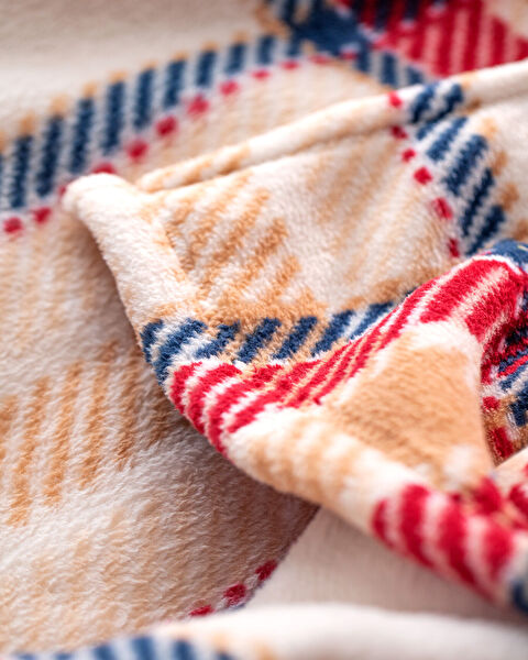 Antonin Welsoft Fleece Bedrukte Eenpersoonsdeken - Beige/Rood - 3