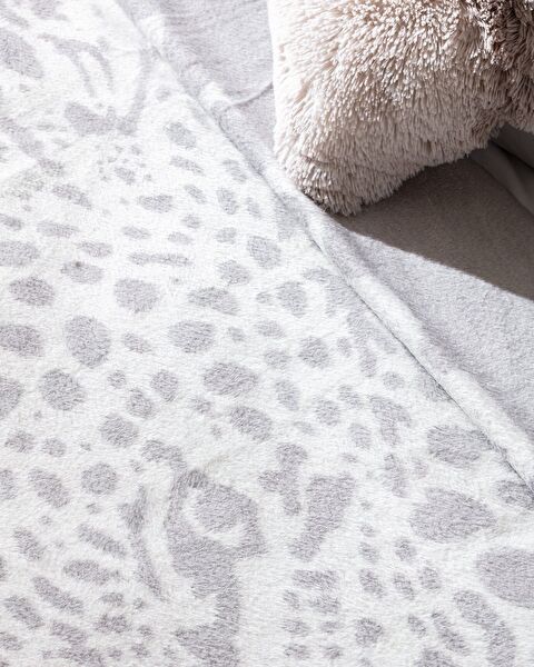 Leopard Tek Kişilik Pamuklu Jakar Battaniye - Gri - 3