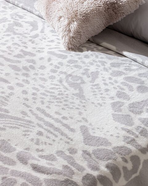 Leopard Tek Kişilik Pamuklu Jakar Battaniye - Gri - 2