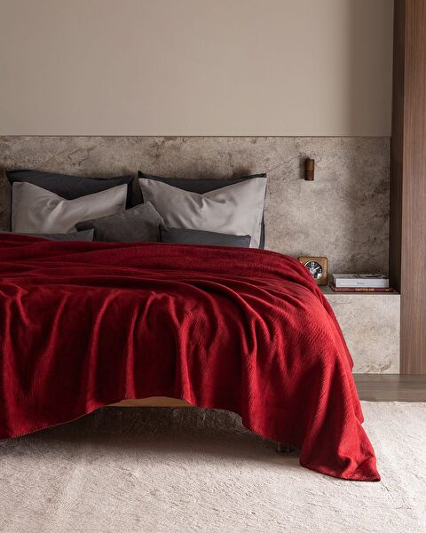 Plain Single Cotton Jacquard Blanket - Claret Red - 0