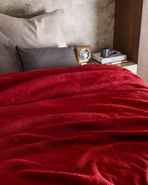 Plain Single Cotton Jacquard Blanket - Claret Red - 5