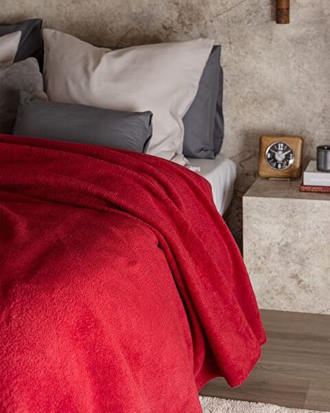 Plain Single Cotton Jacquard Blanket - Claret Red - 2