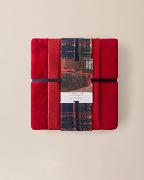 Andray King Size Duvet Cover Set with Blanket - Red - 8