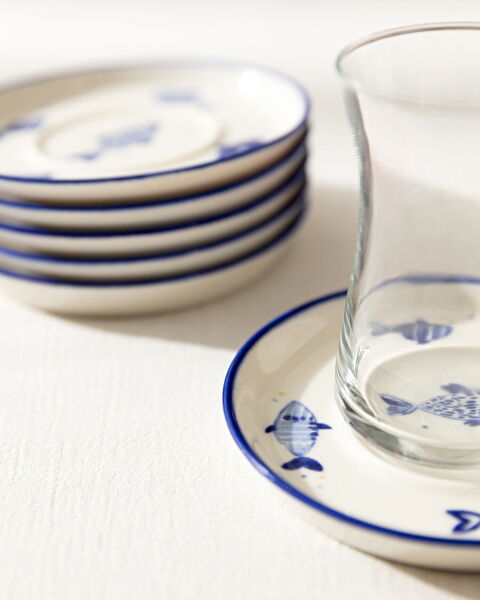 مجموعة صحن زجاج شاي من 6 قطع - 0