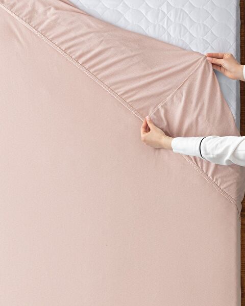 Double Elastic 100% Cotton Combed Bed Sheet - Powder - 0