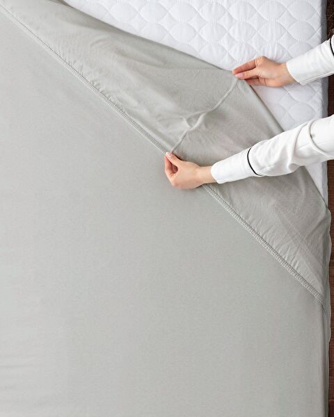 Double Elastic 100% Cotton Combed Bed Sheet - Gray - 0
