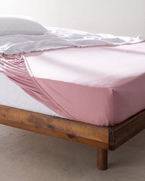 Drap de lit double peigné élastique 100 % coton Valeria - Rose poussiéreuse - 0
