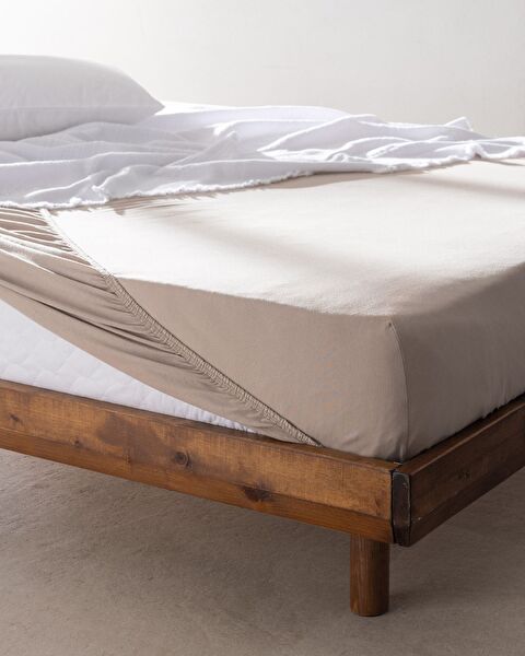 Valeria King Size 100% Cotton Elastic Combed Bed Sheet - Dark Beige - 0