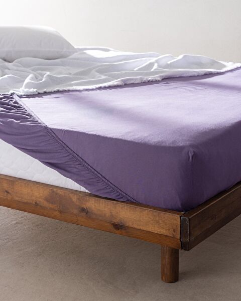 Drap peigné élastique 100 % coton Valeria King Size Plus - Violet - 0