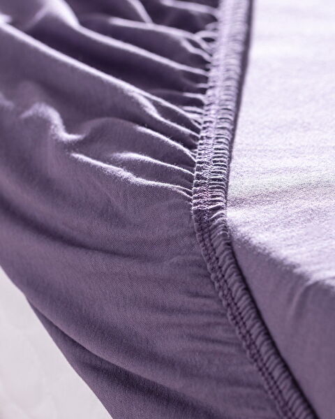 Drap de lit simple peigné élastique 100 % coton Valeria - Violet - 1