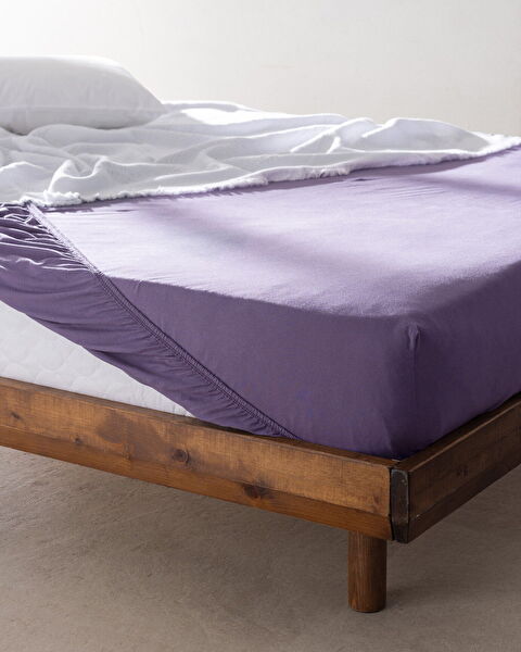Drap de lit peigné élastique 100 % coton Valeria Single Plus - Violet - 0
