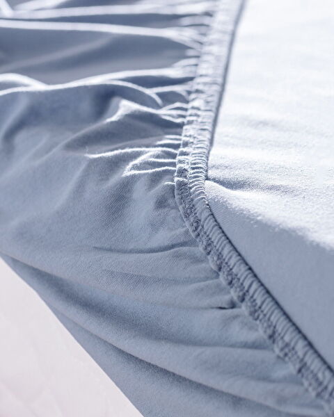 Valeria Tek Kişilik Plus % 100 Pamuk Lastikli Penye Çarşaf - Koyu Mavi - 1