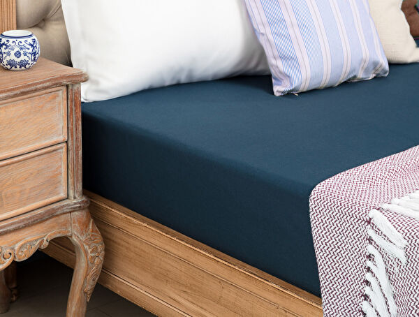 Drap-housse Ranforce simple 100 % coton Manon - Bleu marine - 0