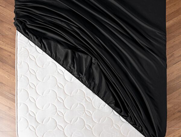 Ciel Doppeltes elastisches Satin-Bettlaken – Schwarz - 0