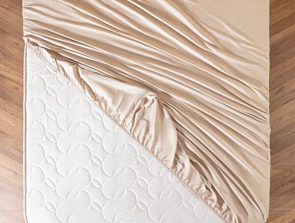 Ciel King Size Plus Elastic Satin Sheet - Beige - 0