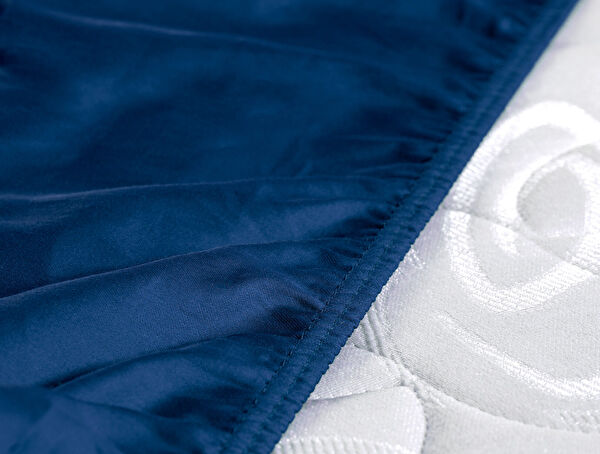 Drap en Satin Élastique Ciel King Size Plus - Bleu Marine - 3