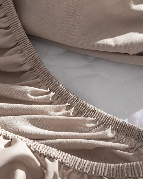 Manon Çift Kişilik %100 Pamuk Ranforce Lastikli Çarşaf - Koyu Bej - 4