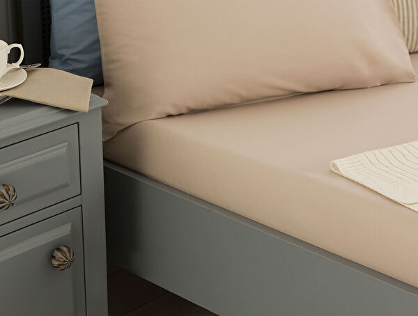 Manon King Size 100% Cotton Ranforce Fitted Sheet - Stone - 0