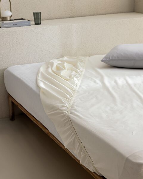 Manon King Size 100% Cotton Ranforce Fitted Sheet - Ecru - 0