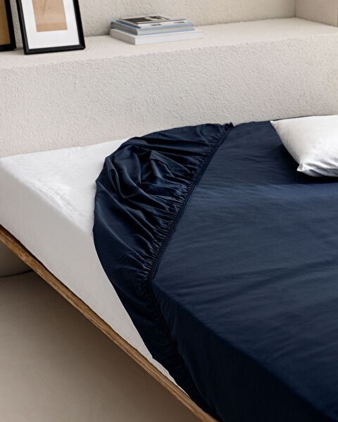 Manon Single 100% Cotton Ranforce Fitted Sheet - Navy Blue - 0