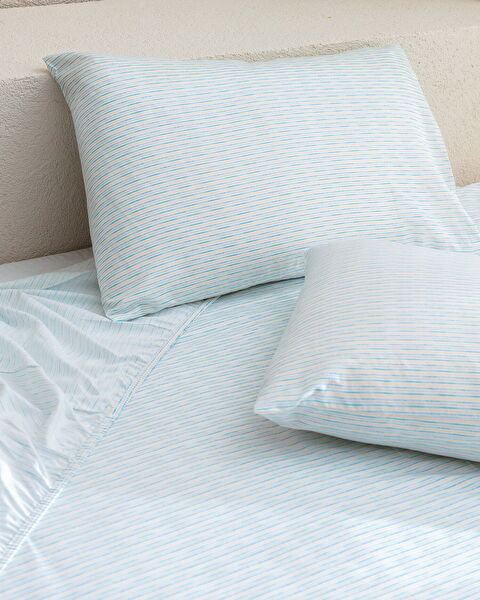 Carlo Double 100% Cotton Printed Ranforce Fitted Sheet Set - Turquoise - 1