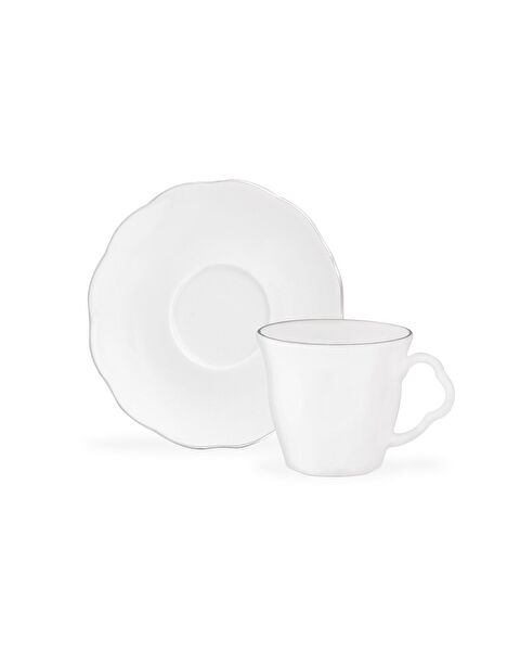 Vela 12 Piece Coffee Cup Set for 6 People - White/Silver - 90 ml - 0