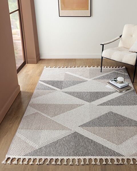 Grelot Fringed Carpet - Gray - 155x225 cm - 0