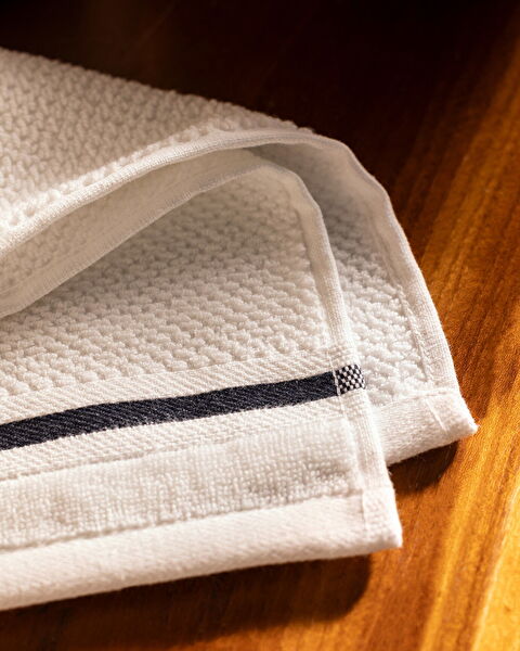 Cera 100% Cotton Hand Towel - White/Navy Blue - 1