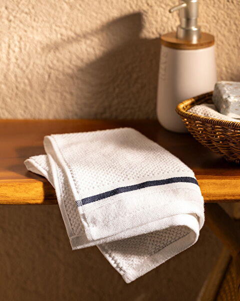 Cera 100% Cotton Hand Towel - White/Navy Blue - 0