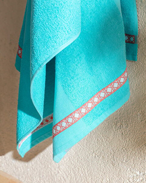 Serviette de plage Corail 100% coton - Turquoise - 70x150 cm - 2